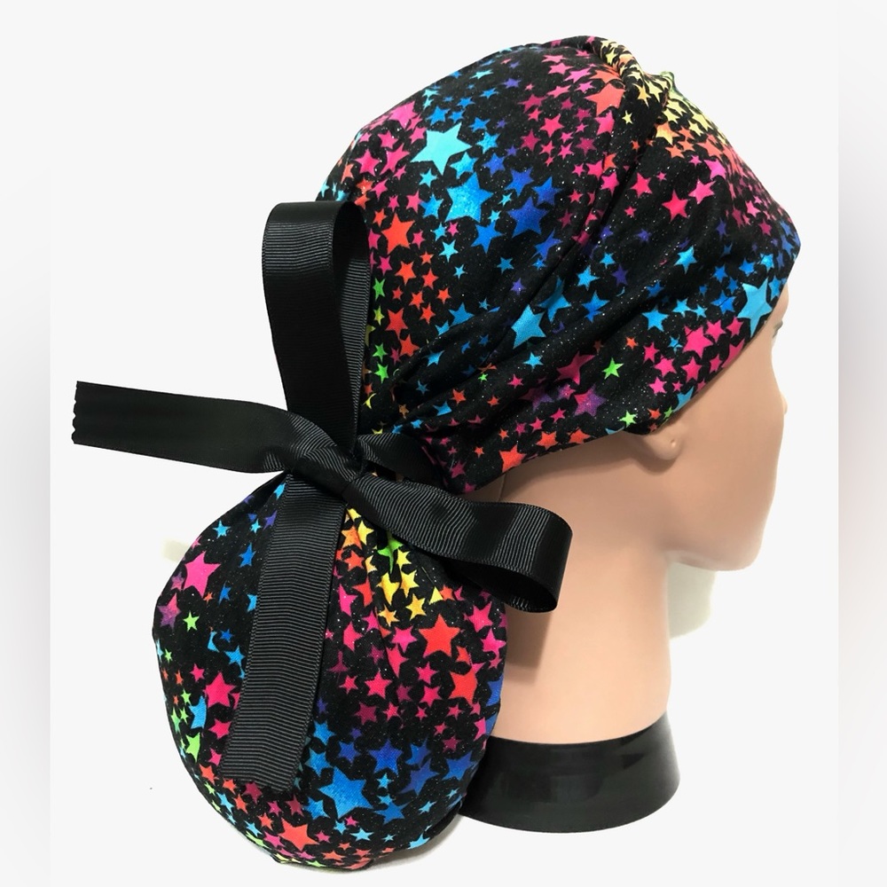 Sparkling Stars Ponytail Scrub Cap,Scrub Cap for Women, Scrub Caps, Surgical Hat